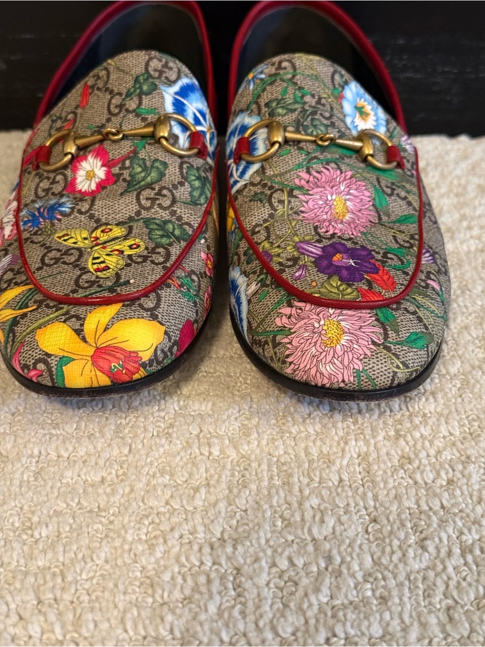 Gucci Floral Horsebit Loafers - Red Trim 39 - Picture 2 of 6